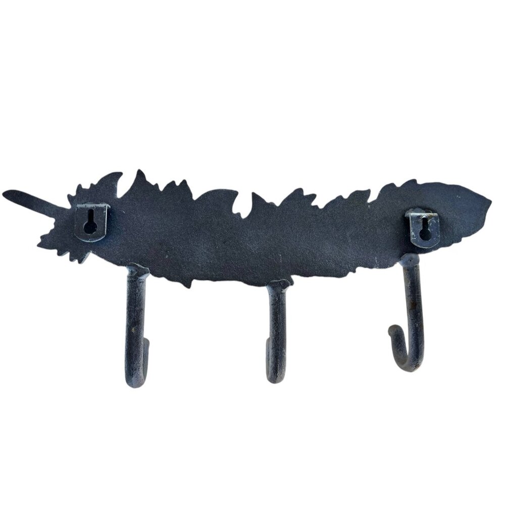 Cast Iron Feather Shaped Wall Hook Rack With 3 Hooks White Sturdy Build - Picture 2 of 6